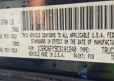 2012 Ram 1500 St from USA, damaged, VIN 1C6RD6FK9CS101240